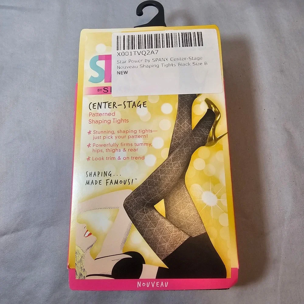 STAR Power by SPANX Size B Nouveau Patterned Shaping Tights Black New 1551